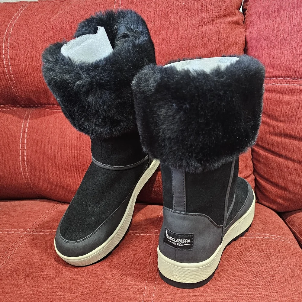 🥾UGG Winter Snow Boot: KOOLABURRA EUC Black Suede & Faux Fur Tynlee Size 6 ❄️